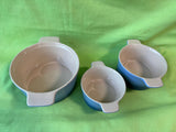 Cocotte Lot Of 3 Blue Oven-Safe Brandani Stoneware Covered Mini Casseroles