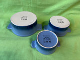 Cocotte Lot Of 3 Blue Oven-Safe Brandani Stoneware Covered Mini Casseroles