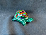 Mexican Pottery Handpainted Terracotta Green Figural Turtle Trinket Box*Read Description*