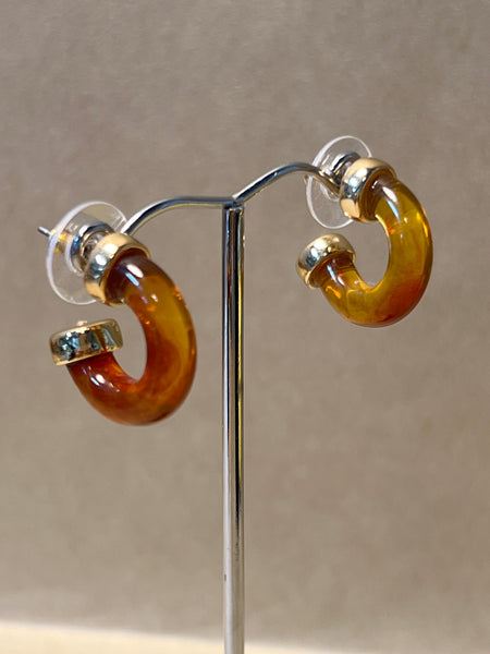 Amber/Gold Tone Hoop Earrings