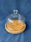 Round Wood Serving Tray W/ Clear Glass Dome Lid Cloche