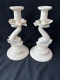 Pair Of Hartley Green’s & Co Leeds Creamware Pottery Candlesticks Fish