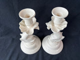 Pair Of Hartley Green’s & Co Leeds Creamware Pottery Candlesticks Fish