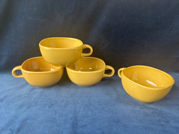Set Of 4 Home Thailand Speckled Mustard Yellow Soup Bowls