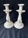 Pair Of Hartley Green’s & Co Leeds Creamware Pottery Candlesticks Fish