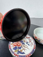 Japanese Shubata Toki Porcelain 3-Tier Stacking Bowls Bento Set with Lid & Carrier