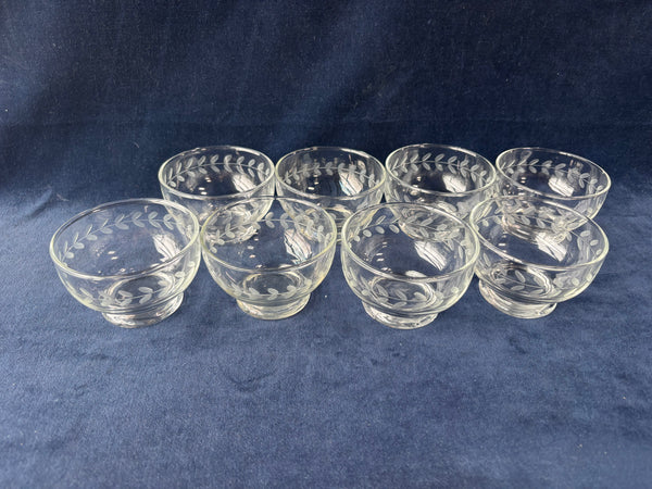 Set Of 8 Dessert Bowls Etched Laurel Leaf