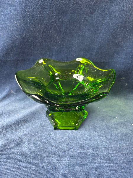 Green Glass Pedestal Dish
