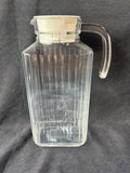 Luminarc Clear Ribbed Glass Pitcher w/ White Lid & Handle *Read Description*