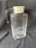 Luminarc Clear Ribbed Glass Pitcher w/ White Lid & Handle *Read Description*