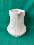 Porcelain Pitcher French Country Embossed Fuchsia Leaf I. Godinger & Co