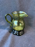 Green Hand Blown Swirl Glass Footed Mini Pitcher