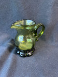Green Hand Blown Swirl Glass Footed Mini Pitcher