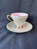 Pink & Gold Toned Floral Porcelain Teacup and Saucer Set – Unmarked