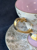 Pink & Gold Toned Floral Porcelain Teacup and Saucer Set – Unmarked
