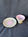 Pink & Gold Toned Floral Porcelain Teacup and Saucer Set – Unmarked