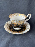 Royal Albert “Regal Series” Black White & Gold Toned Bone China Footed Cup & Saucer