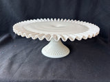 Fenton Style Milk Glass White Ruffled Pedestal Large Cake Stand Plate