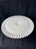 Fenton Style Milk Glass White Ruffled Pedestal Large Cake Stand Plate