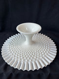 Fenton Style Milk Glass White Ruffled Pedestal Large Cake Stand Plate