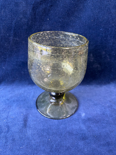 Handblown LaVerrerie De Biot Olive Green Bubbly Goblet
