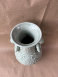 Andrea by Sadek Style Celadon Vase – Floral Relief W/ Ring Handles
