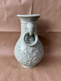 Andrea by Sadek Style Celadon Vase – Floral Relief W/ Ring Handles