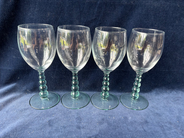 Set Of 4 Libbey Metropolis Spanish Green Bubble Stem Glasses (2 Sets Available, Priced Individually)
