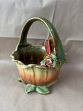 Majolica Style Hummingbird Green Brown Planter Ceramic Basket Art Pottery Bird