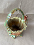 Majolica Style Hummingbird Green Brown Planter Ceramic Basket Art Pottery Bird