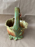 Majolica Style Hummingbird Green Brown Planter Ceramic Basket Art Pottery Bird