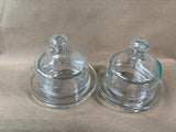 Pair Of Clear Glass Butter Bell Dishes