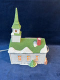 (B) Department 56  “Shops Of Dickens Village” New England Village Steeple Church, Light Works