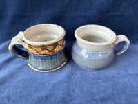 Pair Of Short Blue Pottery Mugs