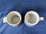 Pair Of Short Blue Pottery Mugs