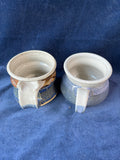 Pair Of Short Blue Pottery Mugs