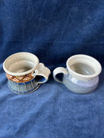 Pair Of Short Blue Pottery Mugs