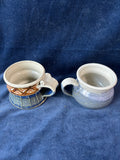 Pair Of Short Blue Pottery Mugs