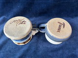 Pair Of Short Blue Pottery Mugs