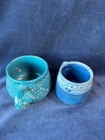 Pair Of Glazed Blue Pottery Mugs