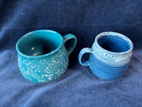 Pair Of Glazed Blue Pottery Mugs