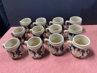 Wick-Werke Germany Stoneware Cobalt Stein Grape Potttery Punch Bowl With 12 Cups