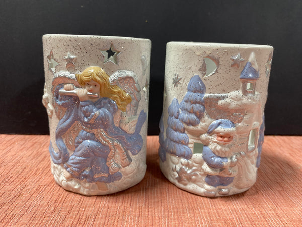 Set Of 2 Holiday Porcelain Tea-light Holders