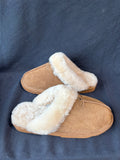BEARPAW LOKI II Hickory Brown Suede Shearling Logo Slippers Women’s Size 9 (C)