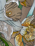 Decorative Hummingbird & Floral Stained Glass Hanging Panel