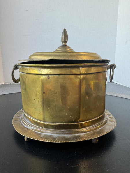 Vintage Brass Footed Tea Caddy with Hinged Lid