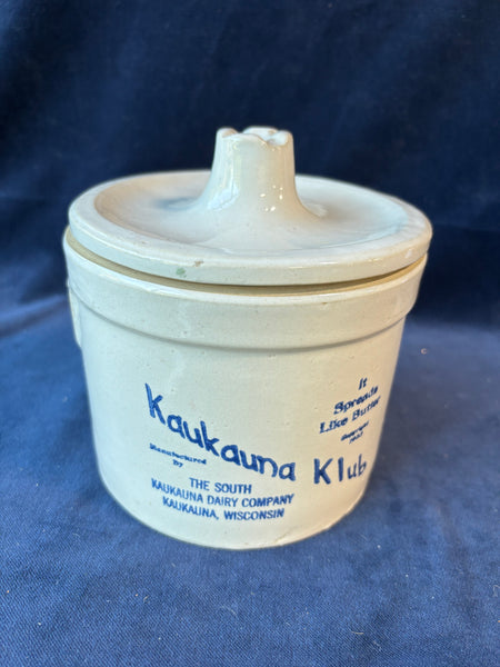 Kaukauna Klub Cheese Crock Wisconsin Original Label Vintage Dairy W/Lid USA