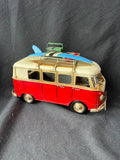 Tin Toy VW Bus Vintage With Surfboards On Roof
