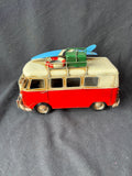 Tin Toy VW Bus Vintage With Surfboards On Roof
