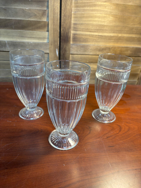 Set Of 3 Soda Fountain Glass Anchor Hocking Annapolis Footed Tumblers